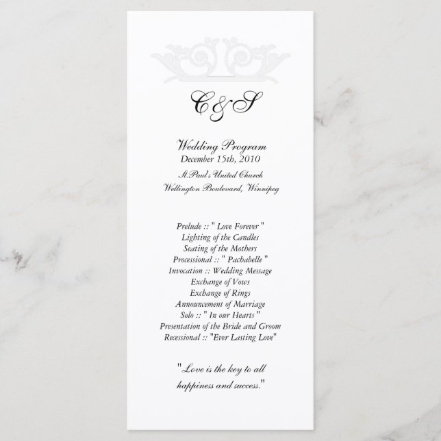 25 Elegant White/Silver Wedding Programs Programme (Front)
