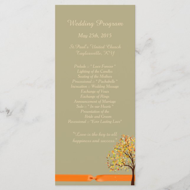 25 Falling Leaves Autumn Wedding Programs Programme (Front)
