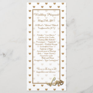 25 Gold Love Hearts Wedding Programs Programme