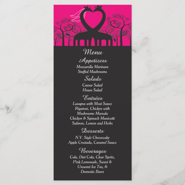 25 Hot Pink Whimsical Giraffe Reception Menu Cards (Front)