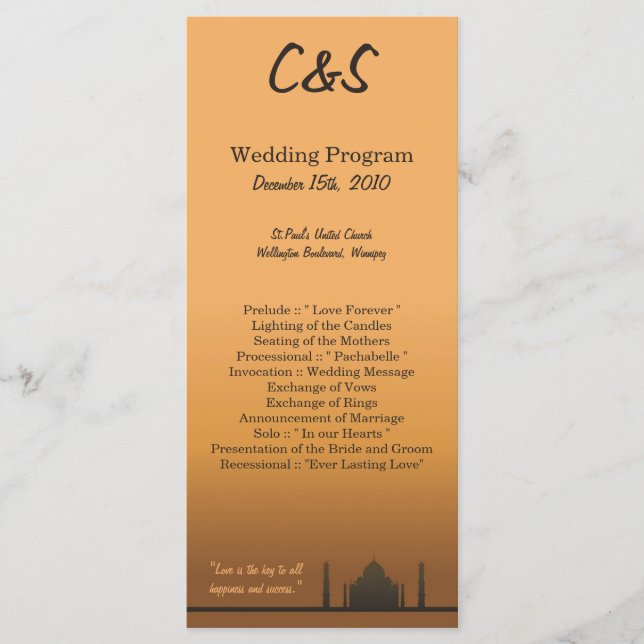 25 Indian Dream Wedding Programs Programme (Front)