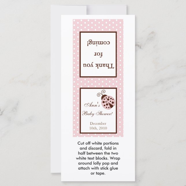 25 Lollipop Topper Pink Ladybug (Front)