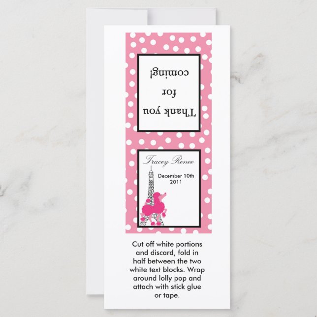 25 Lollipop Topper Pink Poodle in Paris Eiffel (Front)