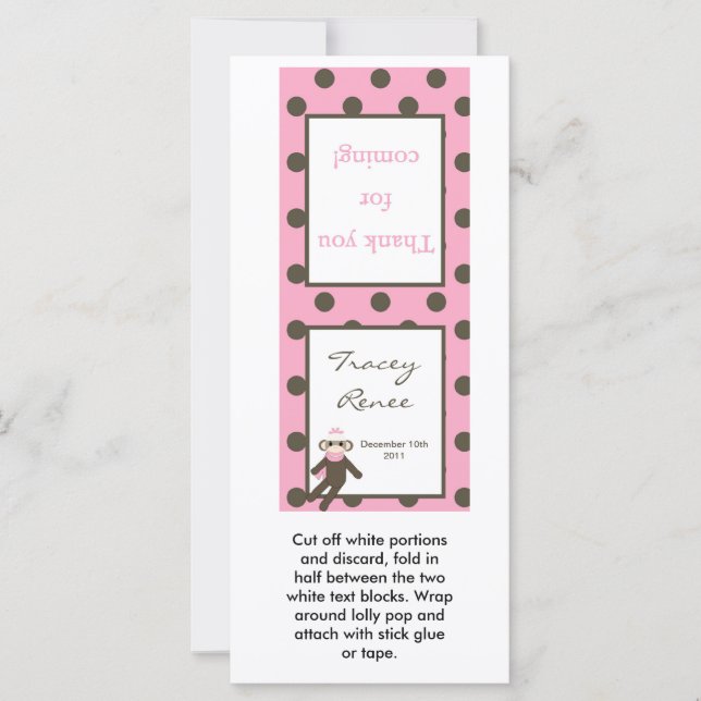 25 Lollipop Topper Pink Sock Monkey (Front)