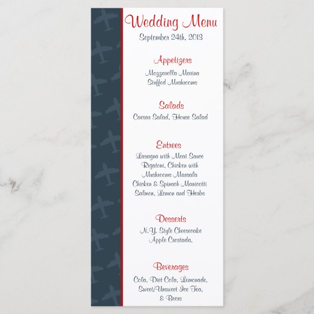 25 Menu Cards Aeroplane Flight  Blue/Red Flying Bo (Front)