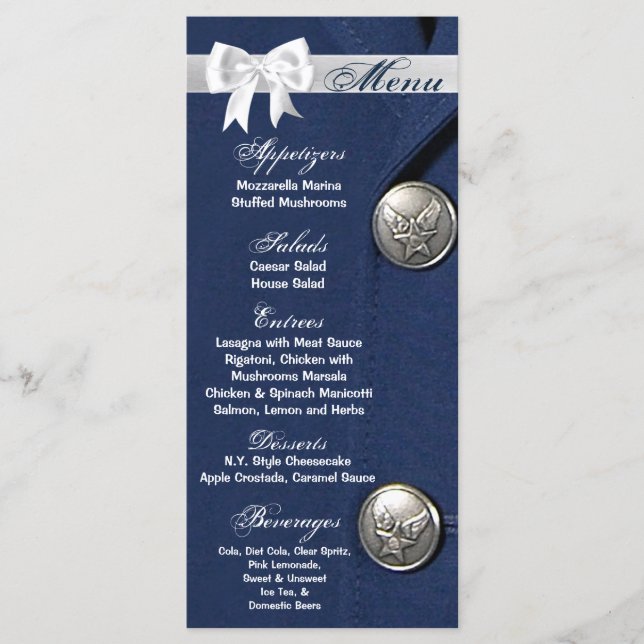 25 Menu Cards Air Force Class A Uniform Dress Blue (Front)