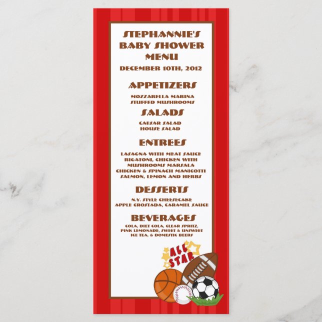 25 Menu Cards All Star Red (Front)