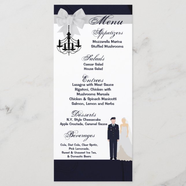 25 Menu Cards ARMY Uniform Groom Bride Dress Blues (Front)