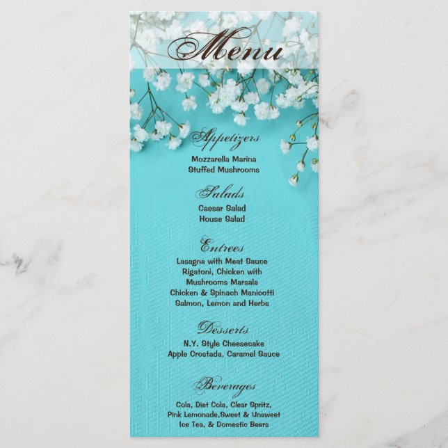 25 Menu Cards Babys Breath Spring Flower Wedding (Front)