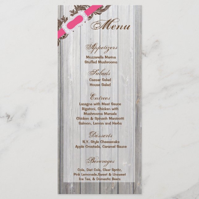25 Menu Cards Barn Wood White Wash Rustic Country (Front)