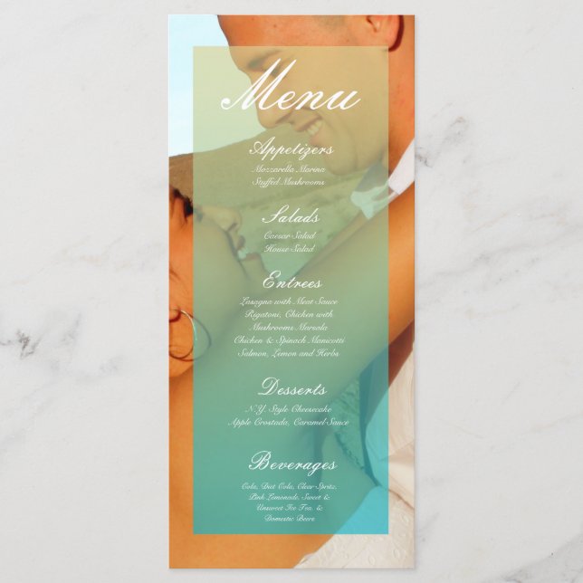 25 Menu Cards Blue Ombre Sunset Fade Teal Tan (Front)