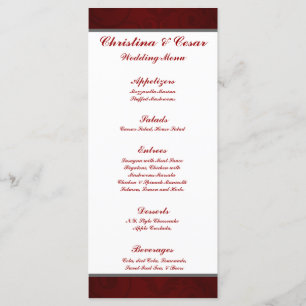 25 Menu Cards Dark Maroon Grey Swirls Red White Bl