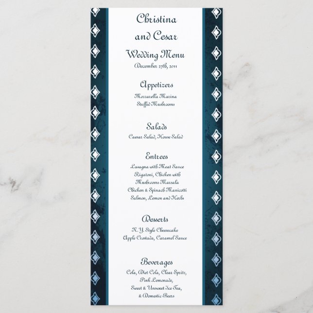25 Menu Cards Deep Moroccan Blue (Front)