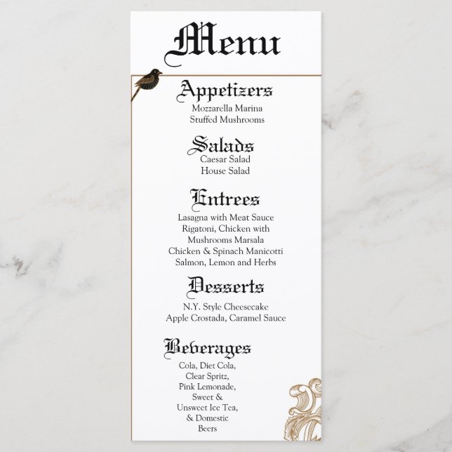 25 Menu Cards Formal Love Birds Pigeon Due (Front)
