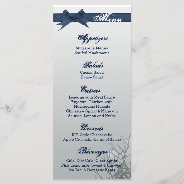 25 Menu Cards Frosted Glass Cracked Mirror Tree (Front)