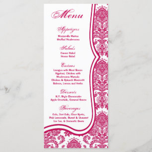 25 Menu Cards Fusia White Damask Lace Print Patter