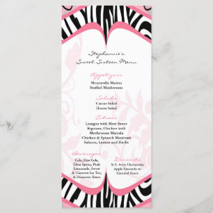 25 Menu Cards Girly Butterfly Zebra Print Pattern