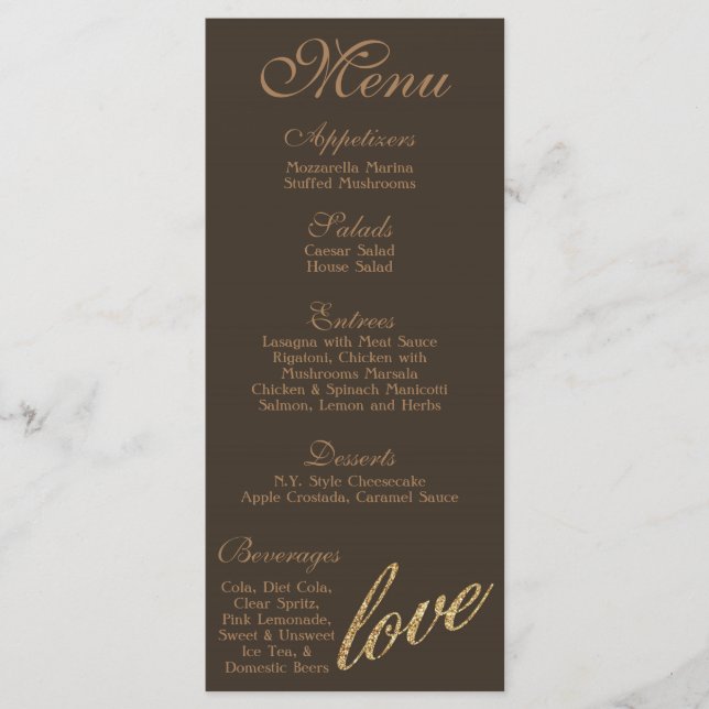 25 Menu Cards Gold Foil Glitter Love (Front)