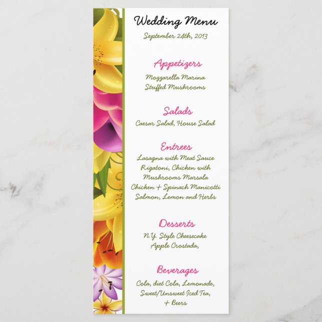 25 Menu Cards Hawaiian Colourful Exotic Flowers pi (Front)
