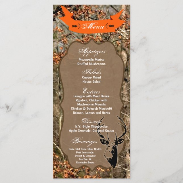 25 Menu Cards Hunting Deer Buck Head Camo (Front)