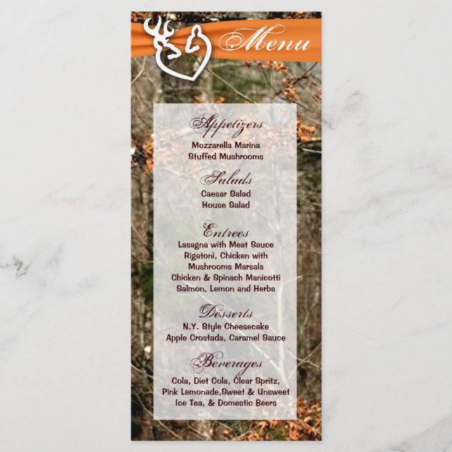 25 Menu Cards Hunting Deer Couple Doe Buck Camo (Front)