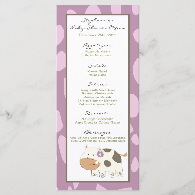 25 Menu Cards Jacana Girl Jungle Zoo Animal (Front)