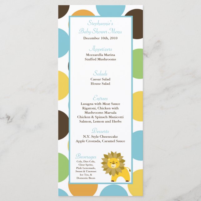 25 Menu Cards Jungle King Lion Safari Zoo Animal (Front)