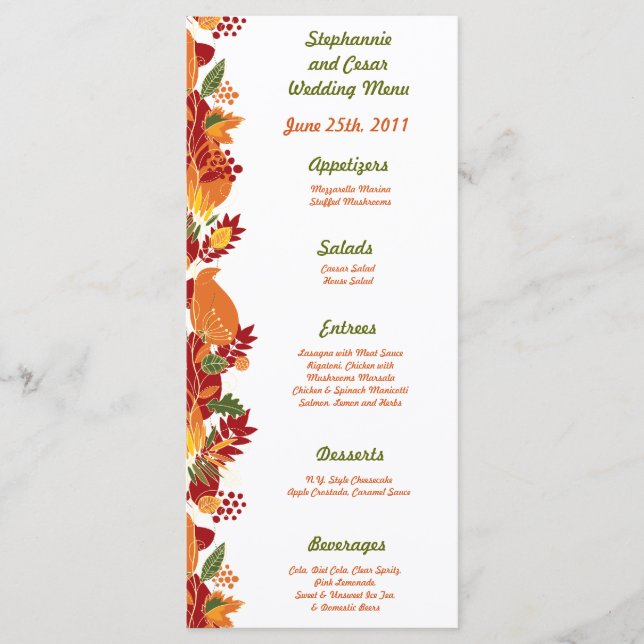 25 Menu Cards Love Fall Foliage Leaves (Front)