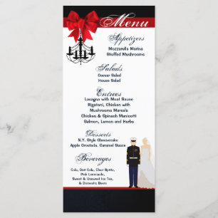 25 Menu Cards Marine Uniform Groom Bride Dress Blu