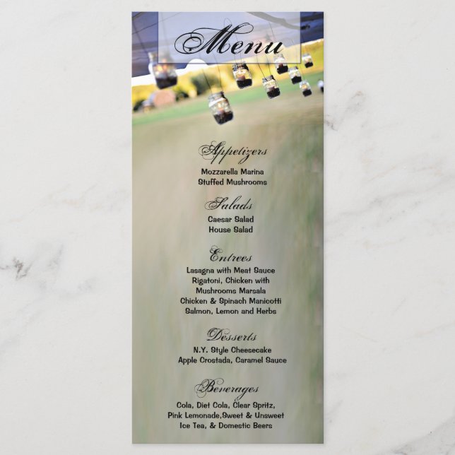 25 Menu Cards Mason Jar Candle Holders Country (Front)