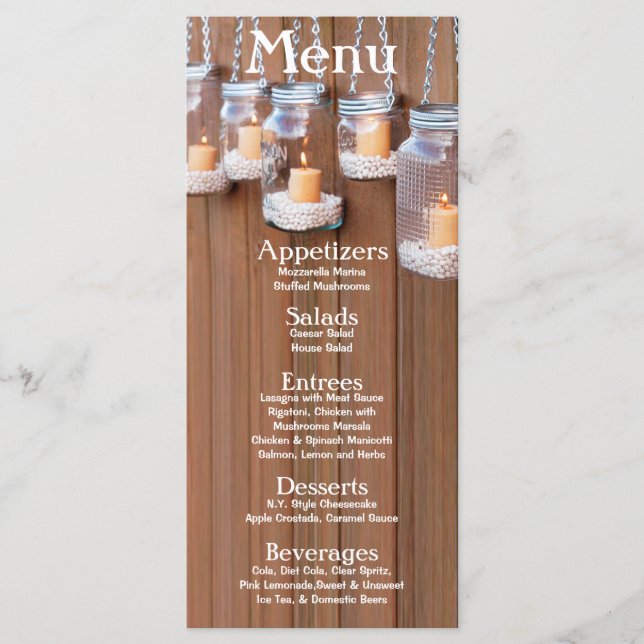 25 Menu Cards Mason Jar Candle Lights Night Yard (Front)