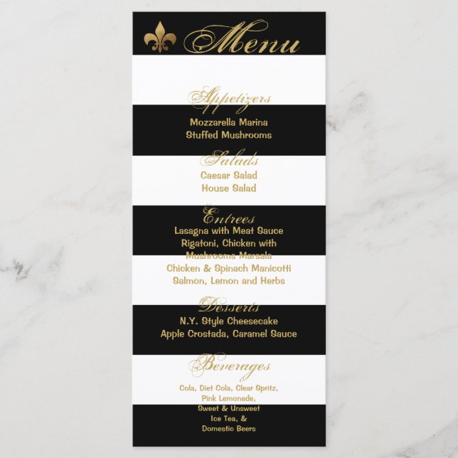 25 Menu Cards Modern Stripe Black White Contempora (Front)