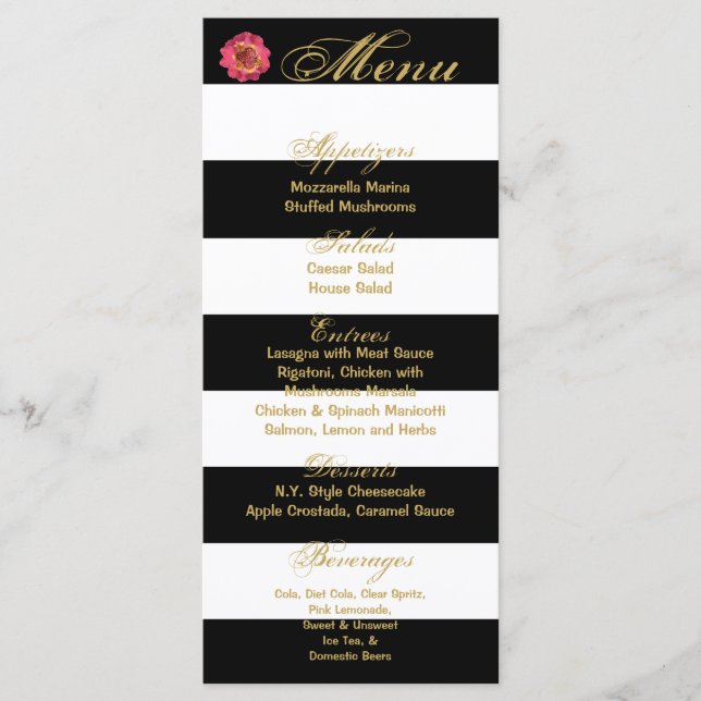 25 Menu Cards Modern Stripe Black White Contempora (Front)
