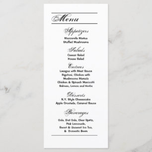 25 Menu Cards Modern Typography Newsprint Black
