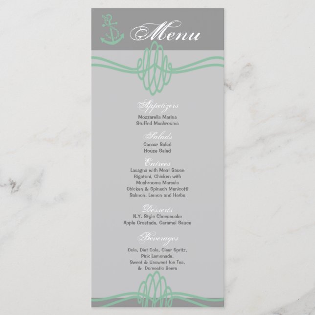 25 Menu Cards Nautical Knot Anchor Tiff Blue Threa (Front)