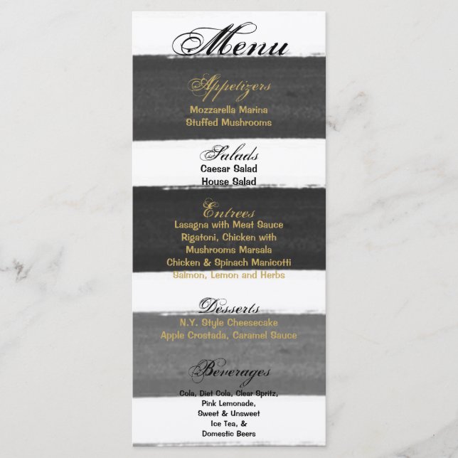 25 Menu Cards Ombre Stripe Black Line Fade Water (Front)