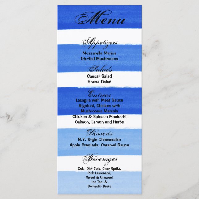 25 Menu Cards Ombre Stripe Blue Line Fade Water (Front)