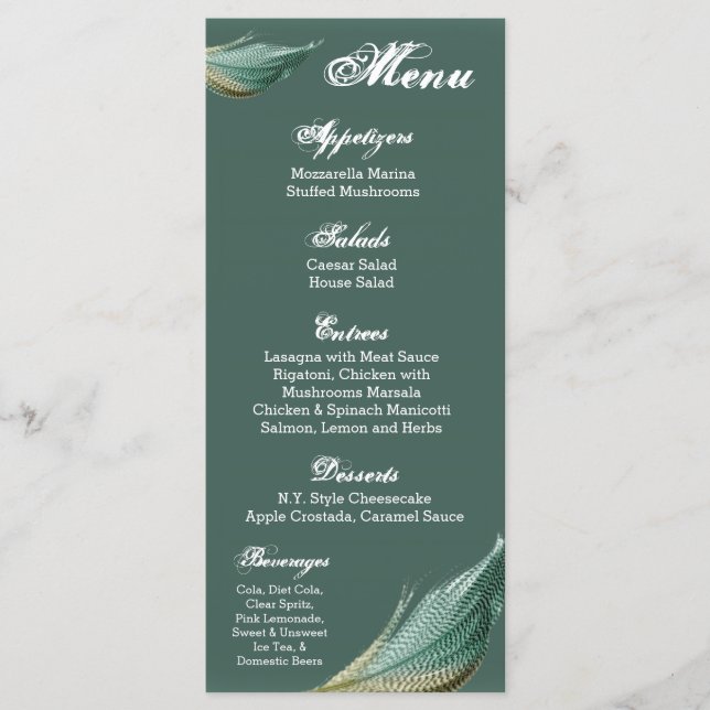 25 Menu Cards Quail Feather Bird Pigeon (Front)