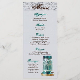25 Menu Cards Rustic Country Mason Jar Lace Print