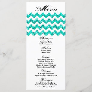 25 Menu Cards Teal Glitter Chevron Zig Zag Print