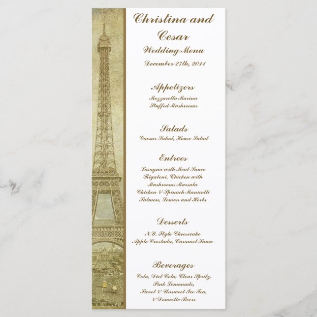25 Menu Cards Vintage Paris (Front)