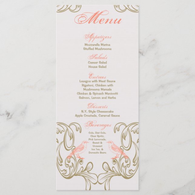 25 Menu Cards Vintage Victoria Love Bird (Front)