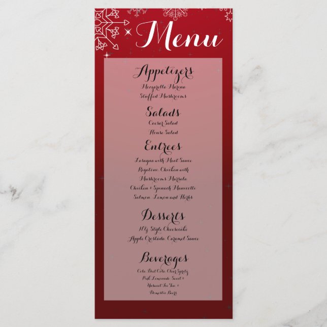25 Menu Cards Winter Snowflakes Snow Ice (Front)