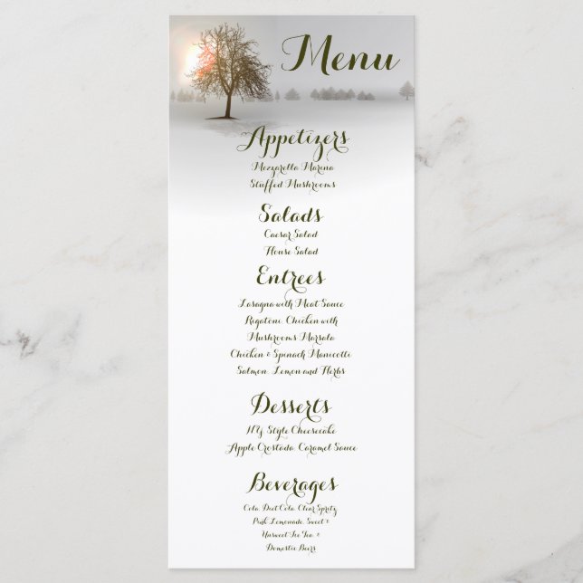 25 Menu Cards Winter Sunset Tree Snow Cover (Front)