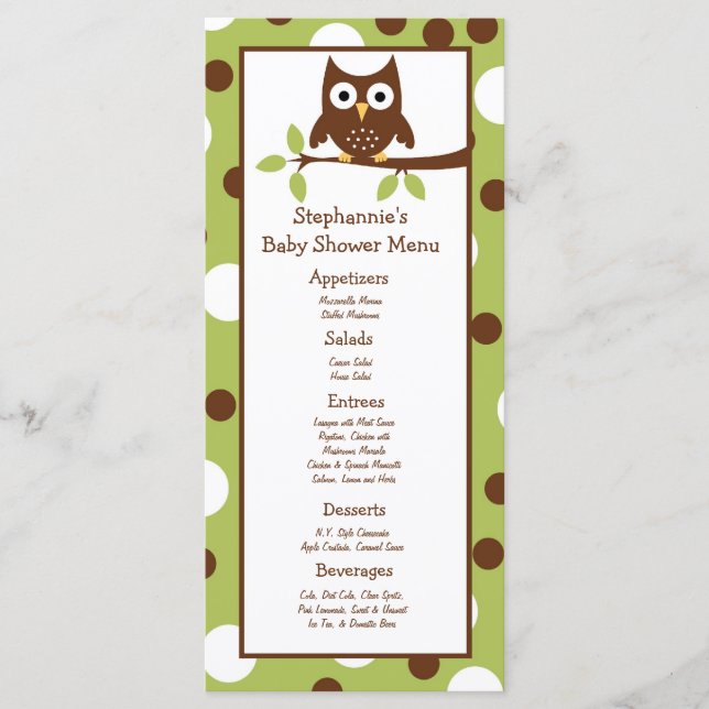 25 Menu Cards Woodland Friends Owl (Front)