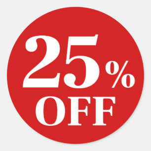 25% OFF Red Background Classic Round Sticker
