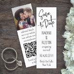 25 Pack Mini Bookmark Wedding Save the Date Cards<br><div class="desc">Announce the joyful news of your upcoming wedding celebration with custom photo 1"x3" save the date invitation bookmarks. This unique invite is tiny in size but big on modern simplicity. The picture, scannable QR code, and all wording on this template are simple to personalize. The modern minimalistic black and white...</div>