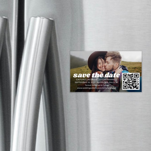 25 Pack Save the Dates Retro Wedding QR Code Photo Magnetic Business Card (Creator Uploaded)
