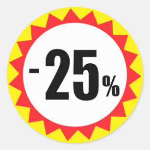 25 percent sale discount stickers red white yellow