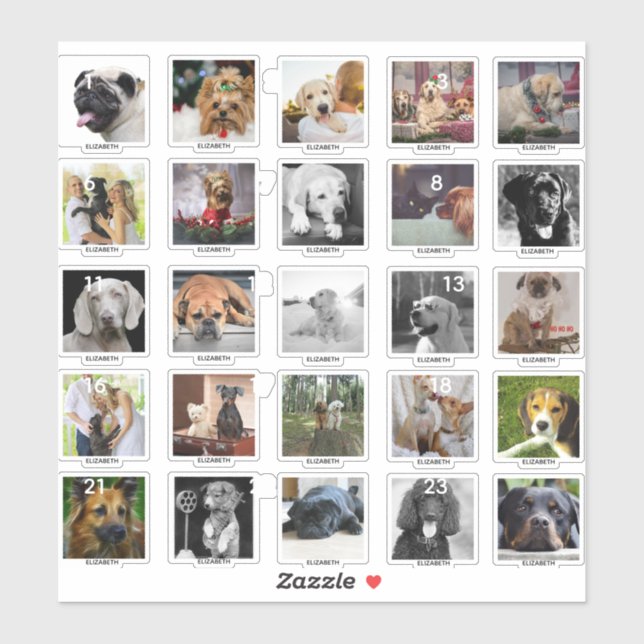 25 Personalised DOG ADVENT CALENDAR PHOTOS NAME (Sheet)